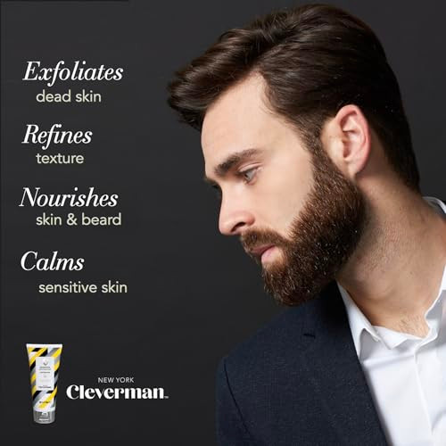 Cleverman Face & Beard Scrub for Men A Exfoliating Cleanser for Sensitive Skin, Peppermint Beard Wash, Gentle Facial
