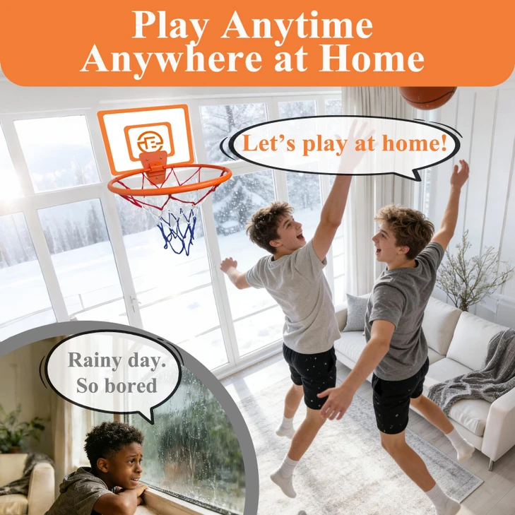 EALACRITAS Indoor Basketball Hoop with Decorative Backboard Sticker, Wall-Mounted Silent Rim for Family Fun and Quiet