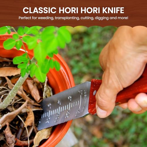 Garden Guru Hori Hori Gardening Knife for Weeding, Digging, Pruning, and Cultivating - Stainless Steel Full Tang Blade