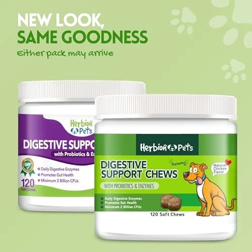 Herbion Pets Digestive Support Chews with Probiotics & Enzymes, 120 Soft Chews, with Daily Digestive Enzymes, for