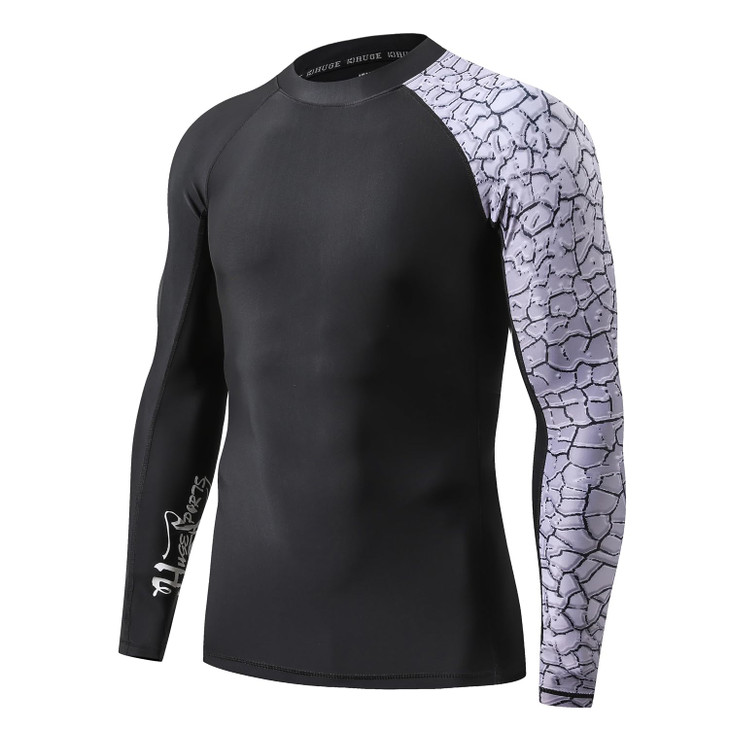 HUGE SPORTS Men's Splice UV Sun Protection UPF 50+ Skins Rash Guard Long Sleeves (Chapped, 3XL)
