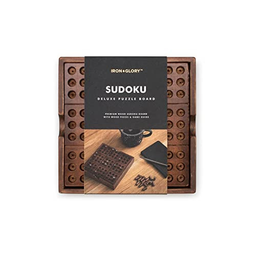 Iron & Glory Wooden Sudoku Board Game - Wooden Sudoku Puzzle - Brain Teaser Games For Adults - Portable Travel Games -