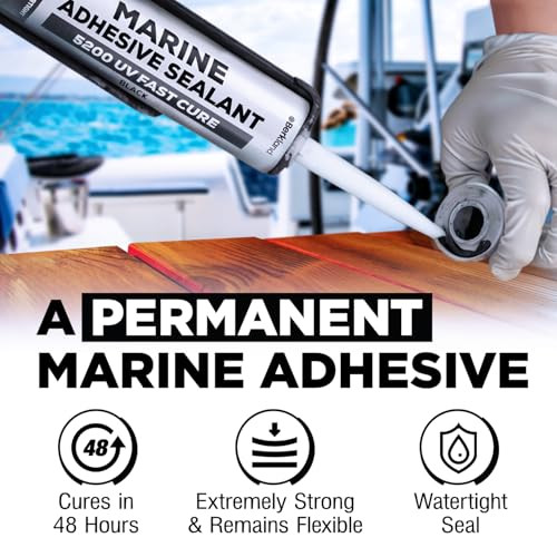 Marine Adhesive Sealant 5200 Fast Cure, 10 oz Black  Permanent Watertight Bond Above & Below Waterline, UV Resistant
