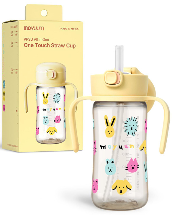 MOYUUM Leak Proof Sippy Cup with Handle | Made in Korea, 100% BPA Free PPSU, Magic No Spill Straw Cup with Attached