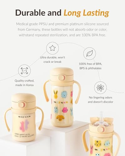 MOYUUM Leak Proof Sippy Cup with Handle | Made in Korea, 100% BPA Free PPSU, Magic No Spill Straw Cup with Attached