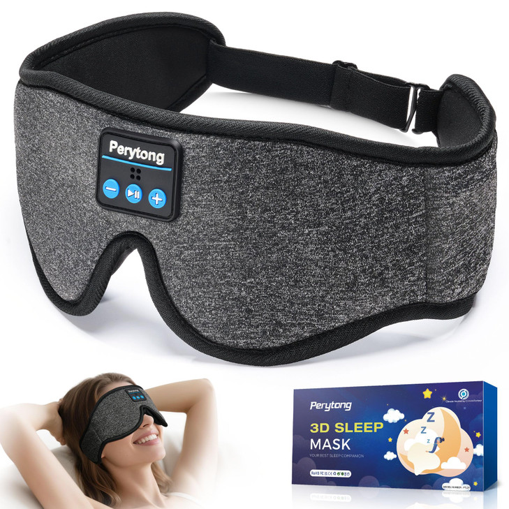 Perytong Sleep Mask with Bluetooth 5.4 Headphones, Wireless Music Sleep Eye Mask for Side Sleepers, 3D Contoured
