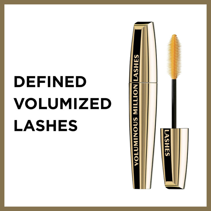 LOreal Paris Makeup Voluminous Million Lashes Mascara, Volumizing Collagen Infused Eye Makeup, Amplifying Mascara Brush, Washable, Blackest Black, 0