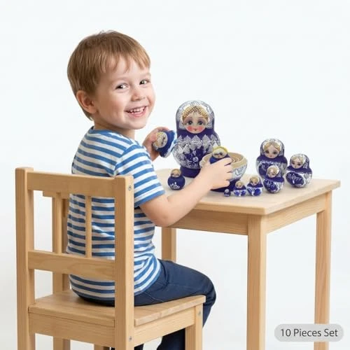XUJIQI 10-Layer Russian Nesting Dolls, Handcrafted Satin Wood Matryoshka Dolls for Kids & Adults, Holds Items,