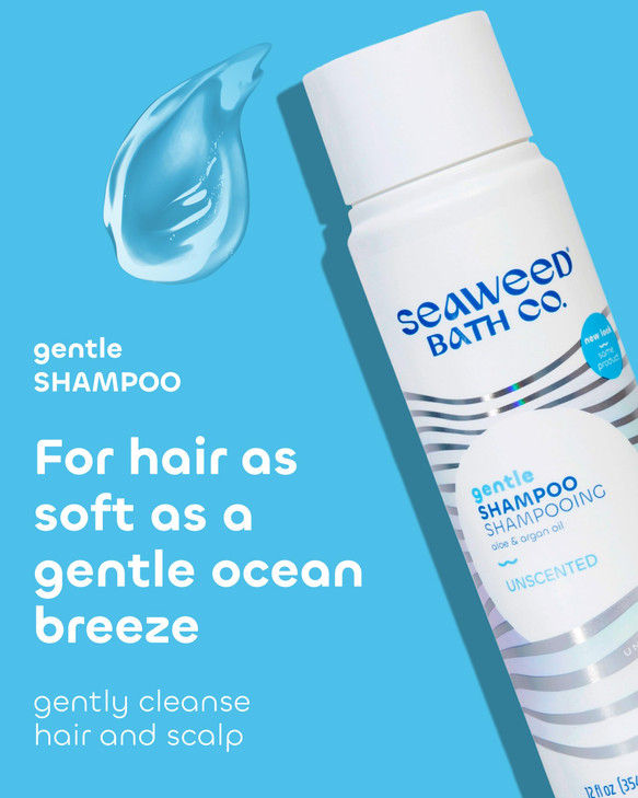 Seaweed Bath Co. Gentle Shampoo - Unscented - Nourishing Hair Care With Hyaluronic Acid, Aloe, Argan Oil, For Sensitive Scalps - 12 oz