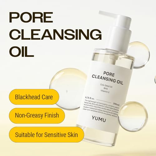 YUMU Coix Seed Deep Pore Cleansing Oil, Vitamin E, BHA, Double Cleansing, Waterproof Makeup Remover, Gentle Oil