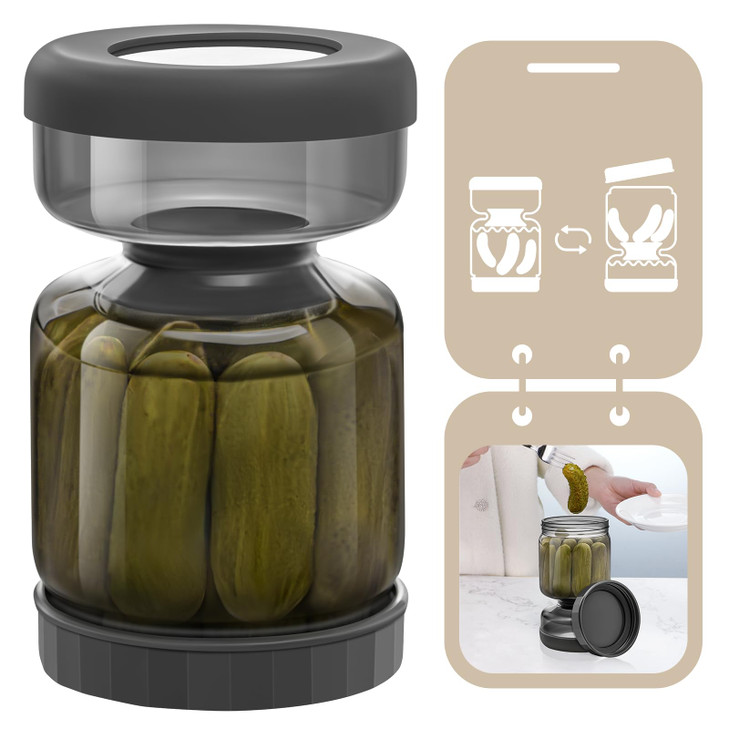 Luvan Pickle Jar with Strainer Flip, 34oz Pickle Container with Strainer, Upside Down Pickle Flip Jar,Glass Pickle