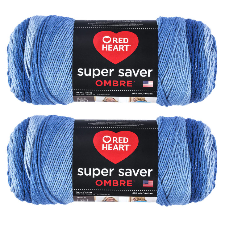 Red Heart Super Saver Ombre Yarn for Crocheting, True Blue, 2-Pack
