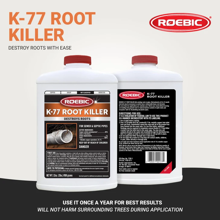 Roebic K-77 Granular Tree Root Killer, Chemical Septic System, Drain Field and Sewer Line Pipe Clog Remover and Root
