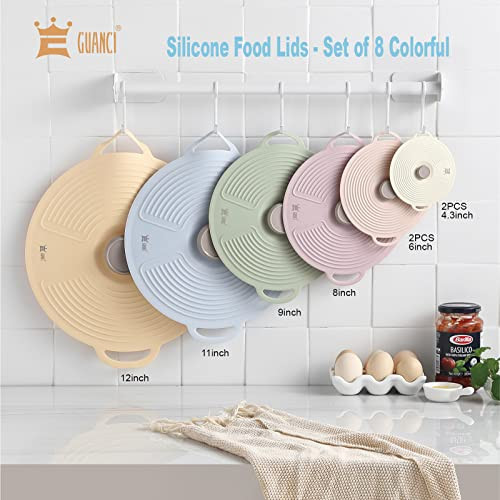 GUANCI Silicone Lids for Bowl 8 Pack, Microwave Splatter Cover with 6 Sizes Reusable Heat Resistant Lids Fits Cups,