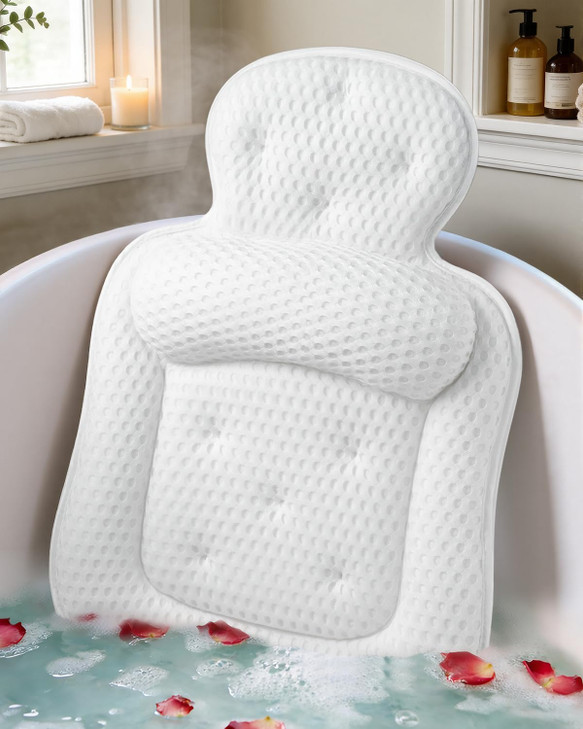 Bath Pillows for Tub, Comfortable Bathtub Cushion for Head and Neck with Soft 3D Mesh Fabric and 54 Non-Slip Suction