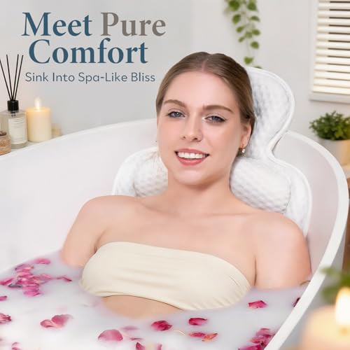 Bath Pillows for Tub, Comfortable Bathtub Cushion for Head and Neck with Soft 3D Mesh Fabric and 54 Non-Slip Suction