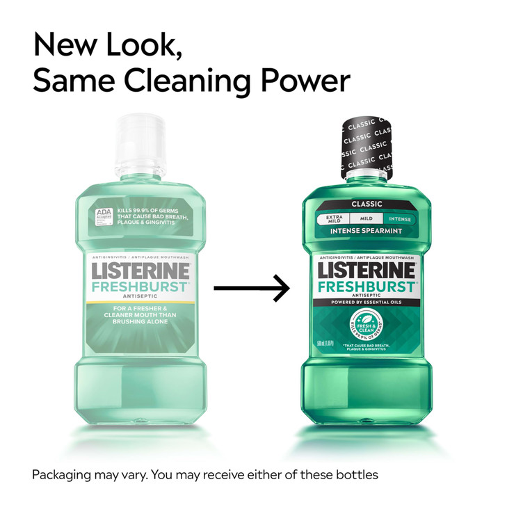 Listerine Freshburst Intense Antiseptic Mouthwash for Bad Breath, Kills 99.9% of Germs That Cause Bad Breath & Fight Plaque & Gingivitis, ADA Accepte