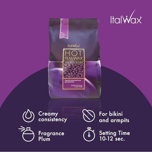 Italwax Classic Line Plum Hard Wax Beads 1.1 lb (500 g) A Long Setting Stripless Wax for Beginners & Controlled
