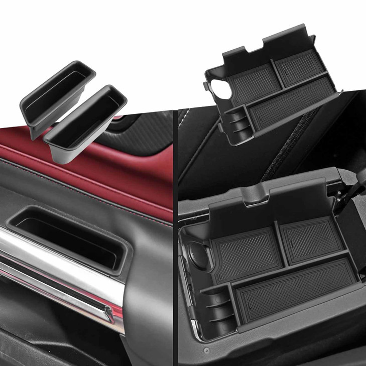 2 Pack for 2024 2025 2026 Ford Mustang Center Console Organizer Tray for Mustang Accessories Armrest Storage Box