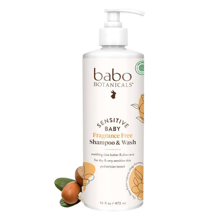 Babo Botanicals Fragrance-Free 2-in-1 Baby Shampoo & Wash - Shea Butter, Calendula & Aloe - EWG Verified,