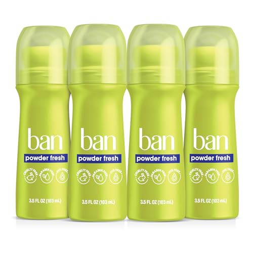 Ban Invisible Roll-On Antiperspirant Deodorant, Powder Fresh, 3.5 oz, 4pk