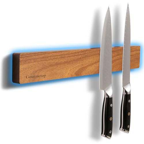 Gourmetop Magnetic Knife Holder for Wall 16, Acacia Wood, No Drill Fridge
