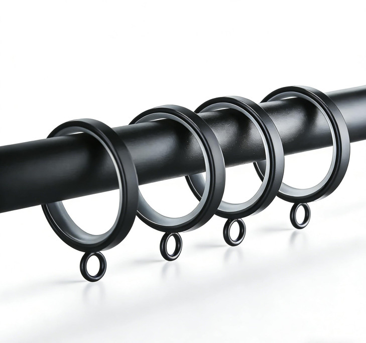 Quiet Curtain Rings with Clips, 1-5/8 Inch, Matte Black, 14 PCS