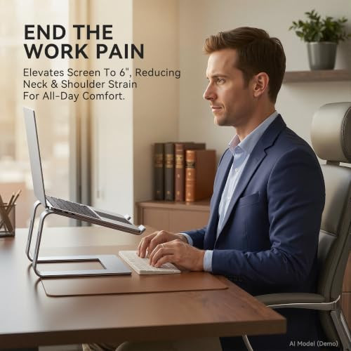 SOUNDANCE Laptop Stand, Aluminum Computer Riser, Ergonomic Laptops Elevator for Desk, Metal Holder Compatible with 10
