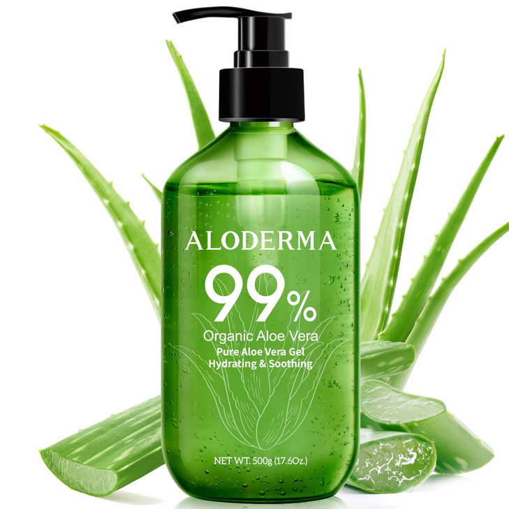 Aloderma Aloe Vera Gel - Large 17.6oz Value Pump - Made within 12 Hours of Harvest with 99% Organic Aloe Vera,
