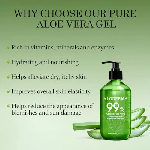 Aloderma Aloe Vera Gel - Large 17.6oz Value Pump - Made within 12 Hours of Harvest with 99% Organic Aloe Vera,