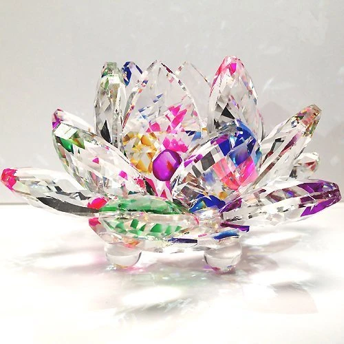Amlong Crystal 5 inch Sparkle Crystal Lotus Flower Feng Shui Home Decor with Gift Box