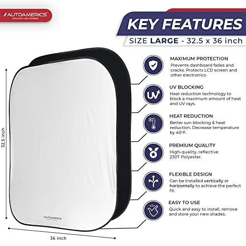 Autoamerics Windshield Sun Shade 2-Piece Foldable Car Front Window Sunshade for Full Size SUV Truck Tesla - Auto Sun
