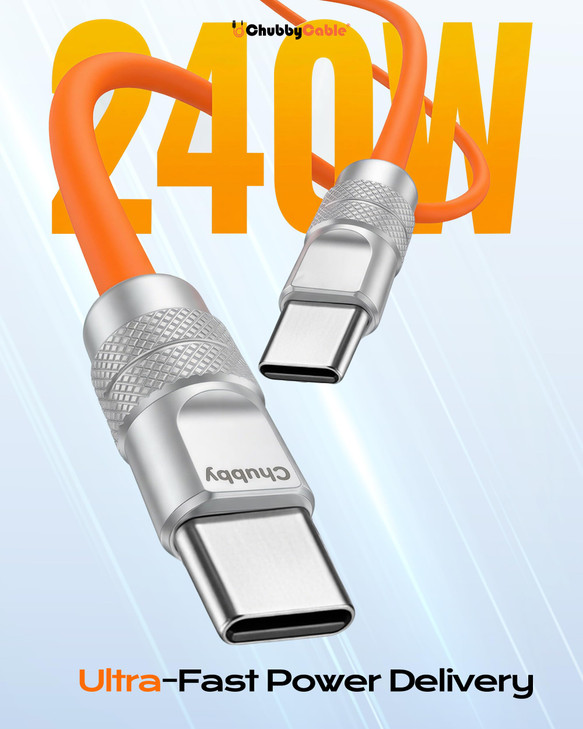 chubbycable USB C to C 240W Silicone Fast Charging Cable, Orange, 3.3FT