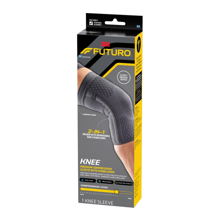 Futuro Premium Compression Knee Sleeve with Stabilizers, Removable Stabilizers, Advanced Customizable Compression