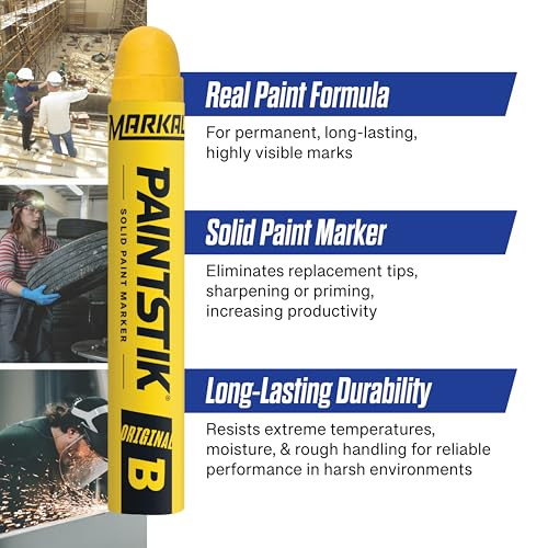 Markal 80221 B Paintstik Solid Paint Ambient Surface Marker, Yellow, 11/16" x 4-3/4" (Pack of 12)