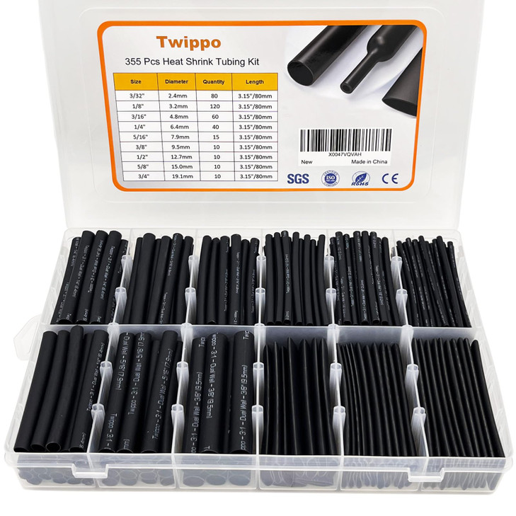 Twippo Heat Shrink Tubing Kit 355pcs Shrink Wrap Tube Waterproof Connectors