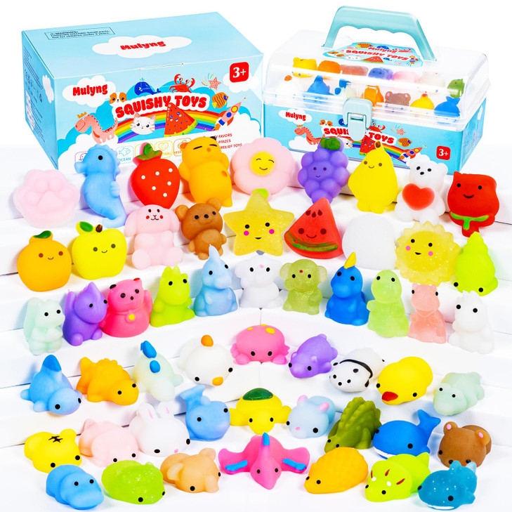 Mulyng Mochi Squishy Toys 80 Pack, Kawaii Squishies Fidget Toy for Kids Party Favor Christmas Birthday Gift Easter