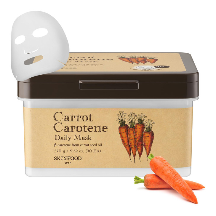 SKINFOOD Carrot Carotene Daily Sheet Mask, Korean Skincare Hack, 5-Minute Quick Hydrating, Soothing & Moisturizing
