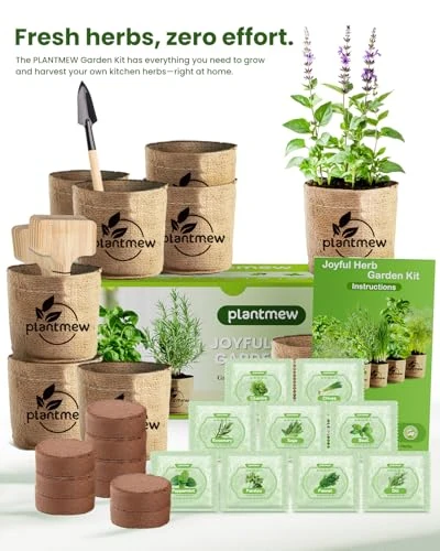 Gift for Women, Mom, Her  9 Herb Indoor Window Garden Kit | Complete Herb Seeds Starter Set with Pots, Soil, Tools &