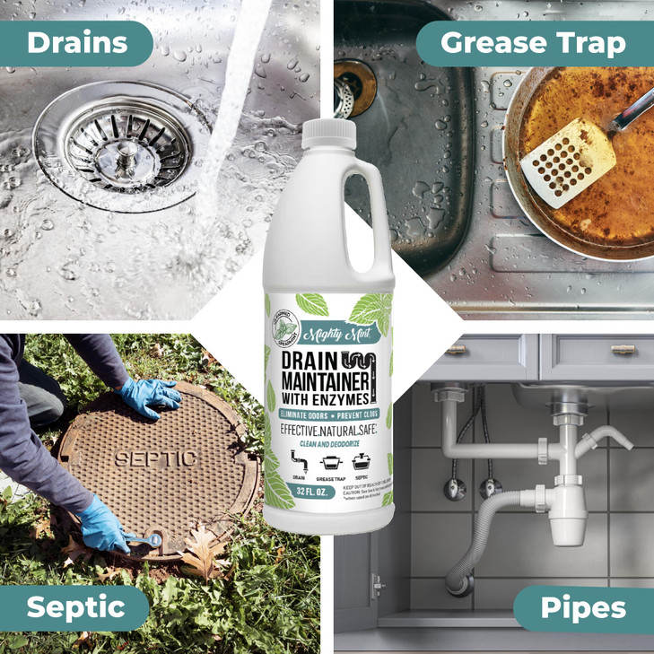 Mighty Mint Enzyme Drain Maintainer A Drain Cleaner & Deodorizer for Odor Control and Buildup Prevention A Safe for