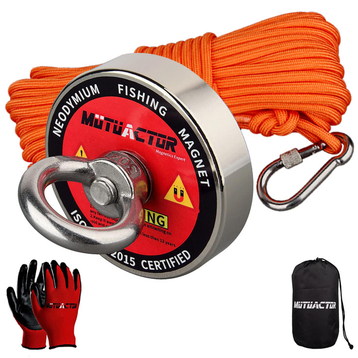 MUTUACTOR Magnet Fishing Kit,2.36''Heavy Duty Neodymium N52 Magnet with 20m(64 Foot) Durable Rope,500lbs Pulling Force