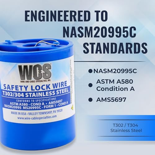 WCS .041 Stainless Steel Safety Lock Wire, T302/304, NASM20995C MS20995C, ASTM A580 Condition A, AMS569, Mechanics