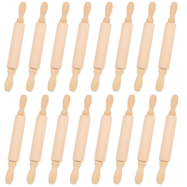 16 Pcs 8 Inch Mini Wooden Rolling Pins Small Wood Rolling Pin Wooden Roller for Girls and Boys Kitchen Baking Pastry