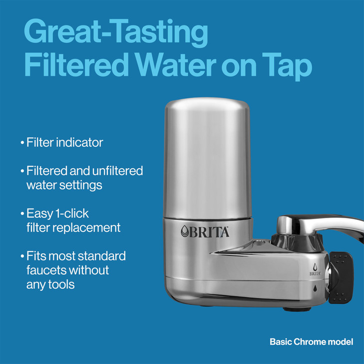 Brita Replacement Water Filter for Faucet Mount, Removes 99% of Lead, Sink Filtration System, Chrome, 2 Count