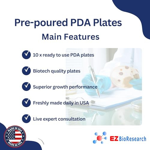 EZ BioResearch Potato Dextrose Agar (PDA) Plates for Mushroom Cultivation (10 Pre-Poured Agar Plates)