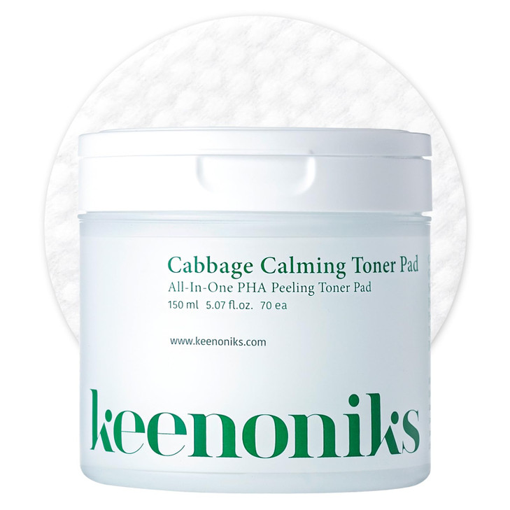 keenoniks Cooling & Pore Care Toner Pads A Redness Relief + Gentle Peeling with Cabbage Extract & PHA A Korean