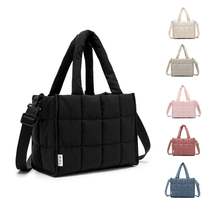 NOL Women's Nylon Lunch Cooler Quilted Tote Bag Puffy Insulated Lunch Bag for Women, Lightweight Waterproof Lunch Box