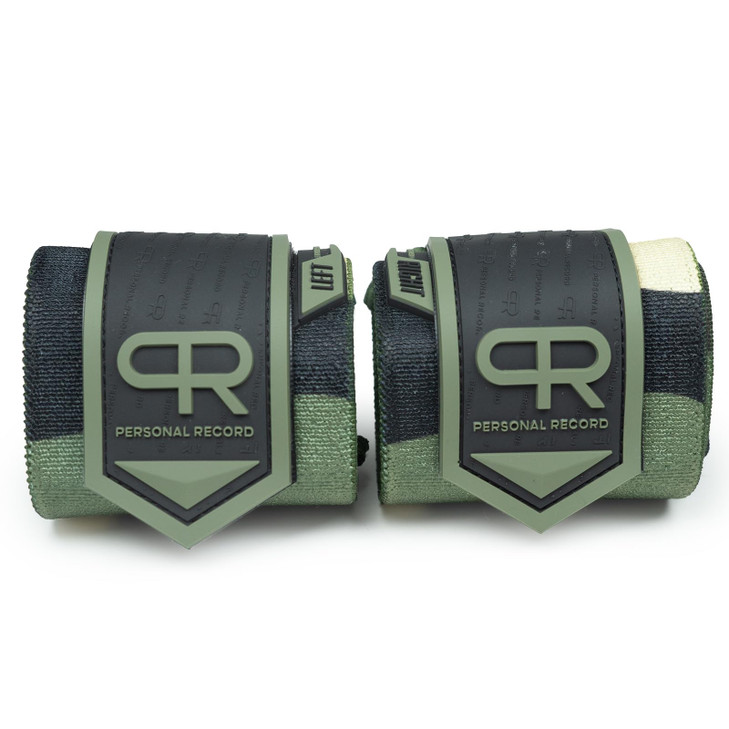 PR Personal Record Heavy Duty Weightlifting Wrist Wraps, Green Camo