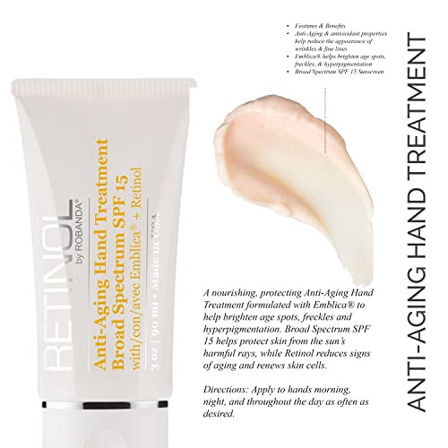 Robanda Retinol Anti-Aging Hand Cream - Hydrating & Moisturizing Hand Lotion with Anti-Aging Formula to Help Prevent