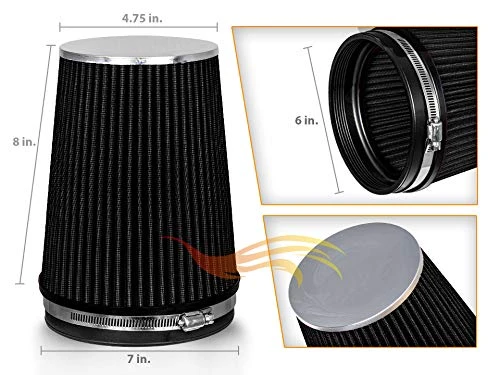 Rtunes Racing 6-Inch 152mm Truck Dry Cone Air Filter, Black, 8-Inch Tall